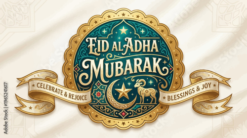 Eid Al Adha Mubarak Circular Emblem Badge Design.