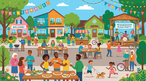 Vibrant Community Festival With People Enjoying Outdoor Market And Gatherings.