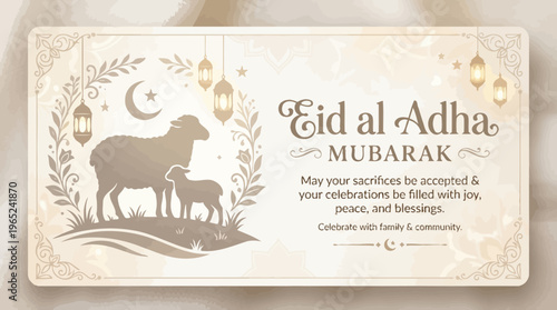Ram Silhouette On Traditional Eid Card.