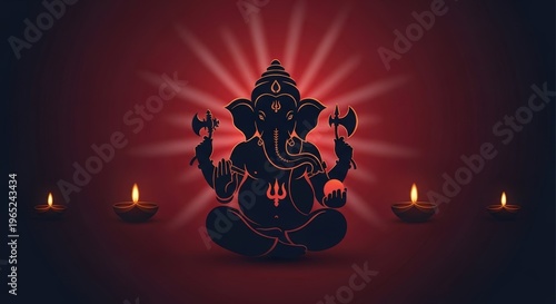 Minimalist Lord Ganesha Silhouette Poster with Diya Lights for Ganesh Chaturthi Festival Design