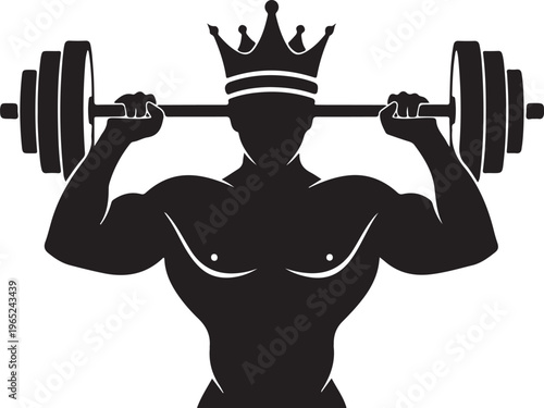 Muscular man, fitness icon, weightlifter silhouette, gym vector, crowned athlete