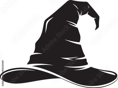 Black wizard hat, magic hat icon, witch hat silhouette, fantasy headgear
