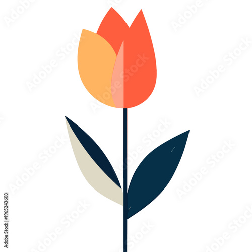 Orange Tulip Flower Graphic, Minimalist Style - Simple Floral Vector Illustration for Spring Season, Modern Flat Design, Isolated on White Background, Copy Space for Text and Message