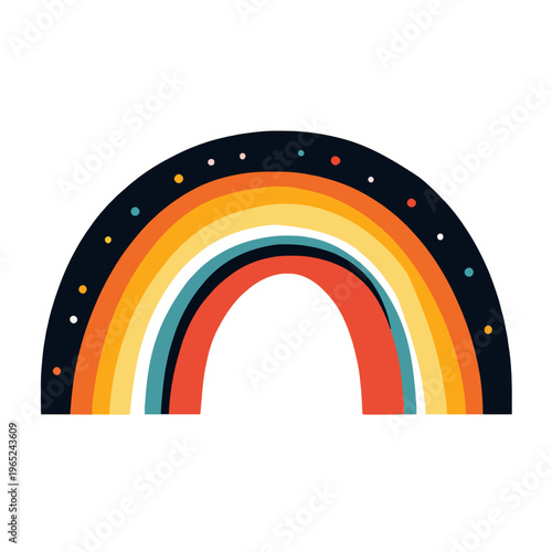 Colorful Rainbow Illustration Design - Retro Style Rainbow with Dots, Stripes, and Arches. Graphic Element for Print, Decoration, Sticker. Isolated Vector Illustration, Decorative Design, Art.
