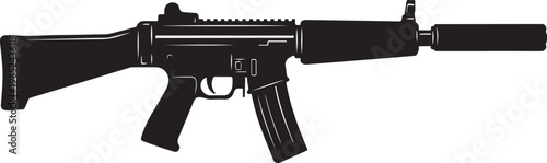 Black rifle, assault rifle, gun silhouette, firearm icon, vector illustration
