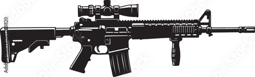 Tactical rifle, assault gun, black firearm, vector illustration, modern weapon
