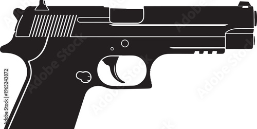 Black pistol icon, handgun silhouette, firearm illustration, vector gun