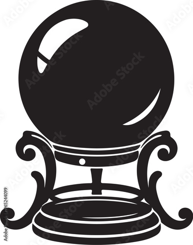 Crystal Ball, Mystic Orb, Black Vector Icon, Magic Sphere, Fortune Telling Symbol