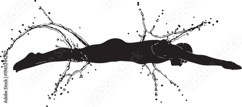 Black silhouette of a diving woman, dynamic illustration, sporty vector graphic, athletic motion