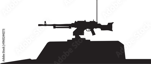 Black silhouette military sniper rifle, gun on mount, weapon illustration, tactical firearm