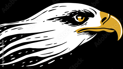 Stylized graphic of a bird's head, facing right, with golden beak and eye detail