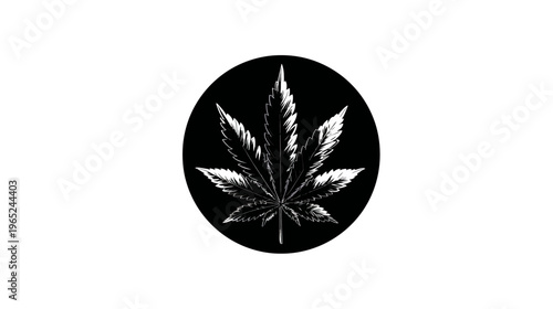 Isolated, stylized cannabis leaf in black oval