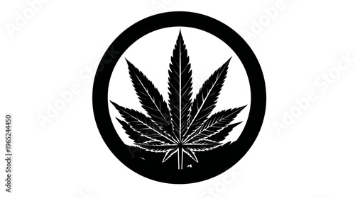 Black ring with detailed marijuana leaf silhouette against a white background