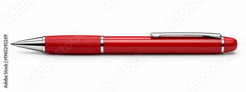 A red pen on a white background, close-up, with empty space for text, template, photo background, banner, layout