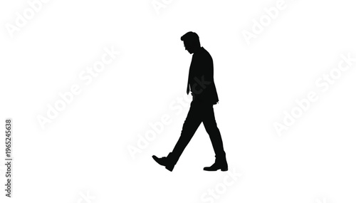 Silhouette of a businessman in a suit walking forward against a bright white background.