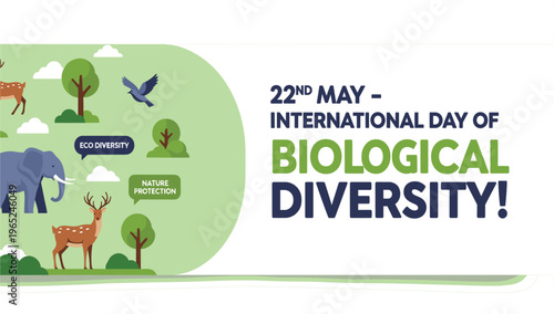 International Day of Biological Diversity May 22 Vector Illustration with Wildlife Forest Animals Nature Conservation and Global Biodiversity Awareness Concept