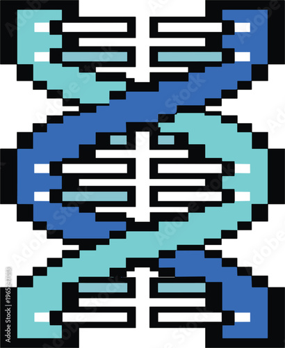 Pixel Art DNA Double Helix Genetic Structure Retro 8 Bit Style Vector Illustration for Science Biology Technology Game Design and Digital Projects
