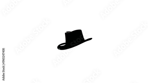 A stark black silhouette of a hat, with a slightly angled brim and a tall crown, isolated on white