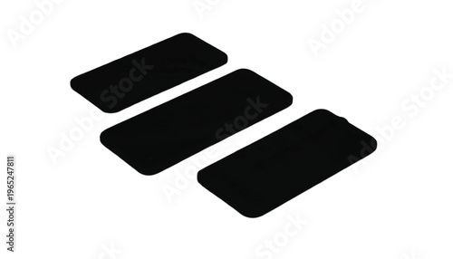 Three black rectangular screen protectors are arranged diagonally on a plain white surface for display.