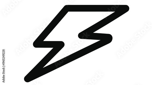 A thick, black lightning bolt graphic, centrally placed against a pure white background