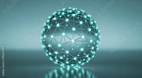 A luminous teal colored sphere constructed from interconnected nodes and lines suggesting a network high-quality