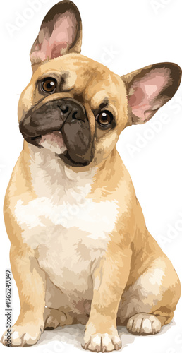 A brown and white french bulldog sitting down watercolor illustration