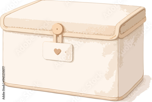 A small cream colored jewelry box with a heart on the latch watercolor illustration