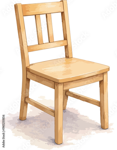 A wooden chair with a slatted backrest watercolor illustration