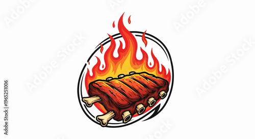 A delicious rack of ribs cooked over a fiery flame