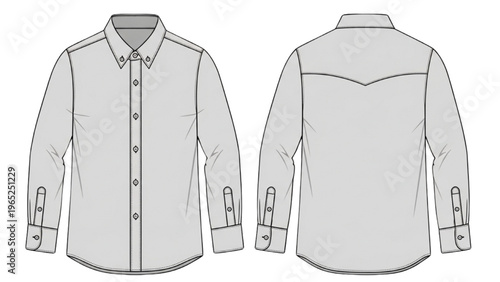 Vector CAD design style illustration of a men's shirt front and back