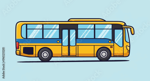 A simple cartoon illustration of a yellow and blue public transport bus