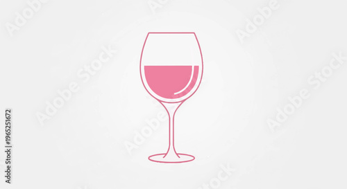 A simple outline of a wine glass filled with pink liquid on a white background