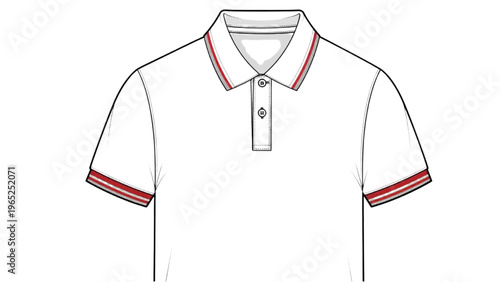 Vector CAD design style illustration of a classic red and white polo shirt