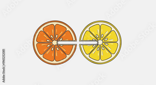 Abstract graphic of split orange and lemon slices facing each other