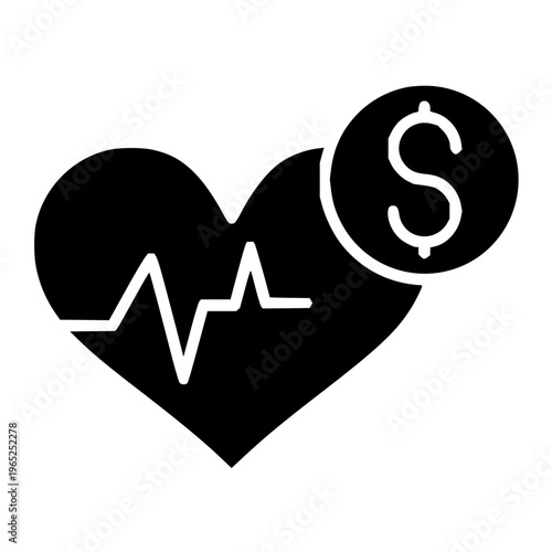 Heartbeat monitor graph with dollar sign coin symbolizing medical finance or healthcare costs and revenue
