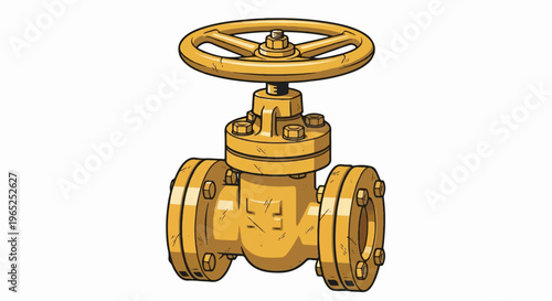 Close-up view of a golden industrial pipe valve with a wheel