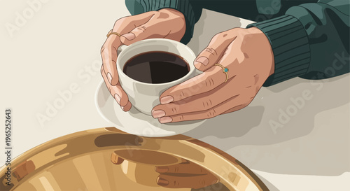 Cozy moment with warm coffee and elegant rings