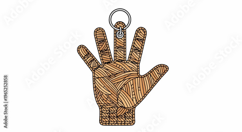 Hand-shaped keychain with intricate woven wood pattern