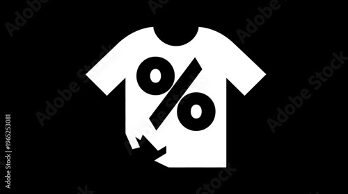 A white t-shirt silhouette with a black percentage symbol on its front, set against a black backdrop
