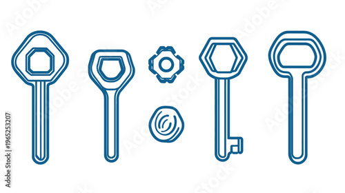 Several simplified blue tools and shapes on a white background, useful for design