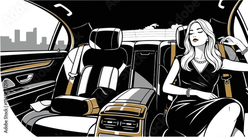Elegant woman enjoying a luxurious car ride through a city