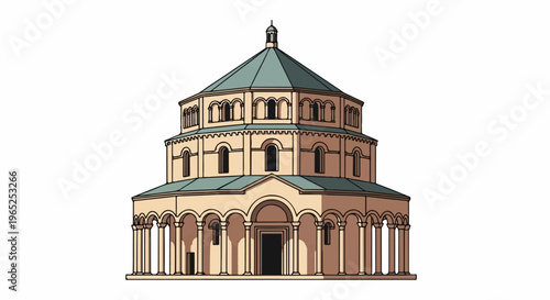 Octagonal stone structure with arched windows, columns, and domed roof