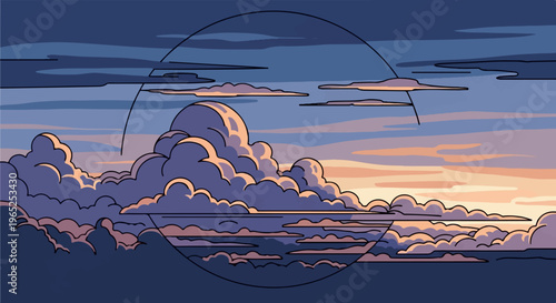 Pixel art sky with dramatic, layered clouds at sunset