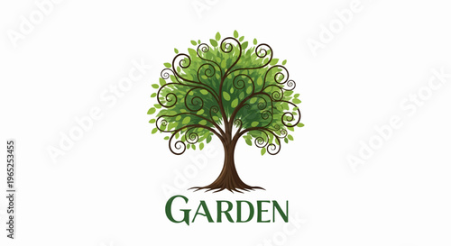 Decorative stylized tree with green leaves and brown trunk