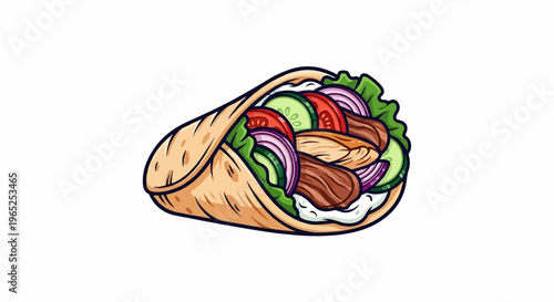 Delicious chicken wrap with fresh vegetables and creamy sauce