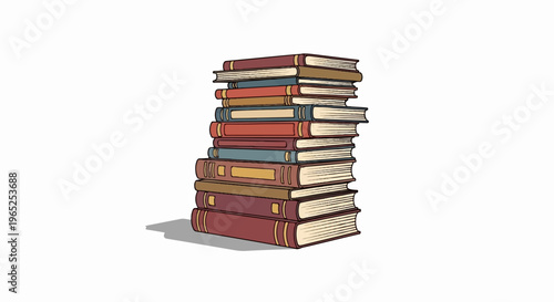 Stack of diverse colored books with a shadow on a white background