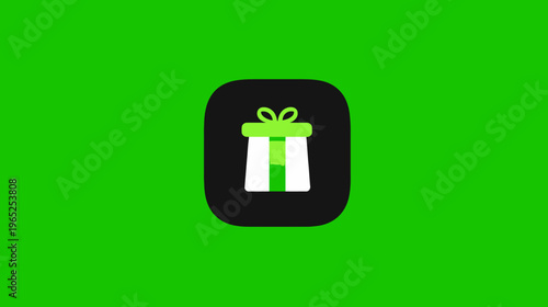 A square icon, gift box shaped, against a green background. Rounded corners and simplistic shapes