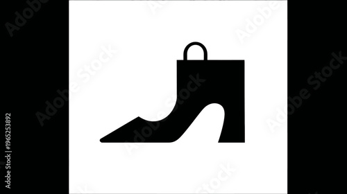 A bold, minimalist icon depicts a heeled shoe, bag handle, with a pointed toe
