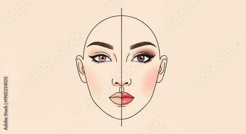 Split face illustration showing makeup transformation