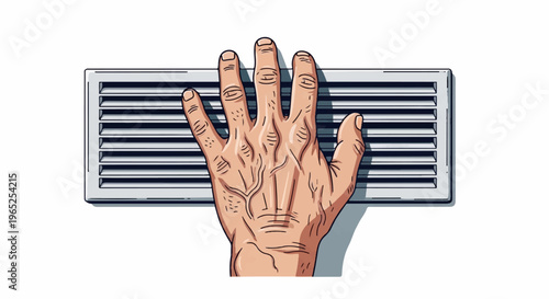 A human hand is placed on a horizontal vent